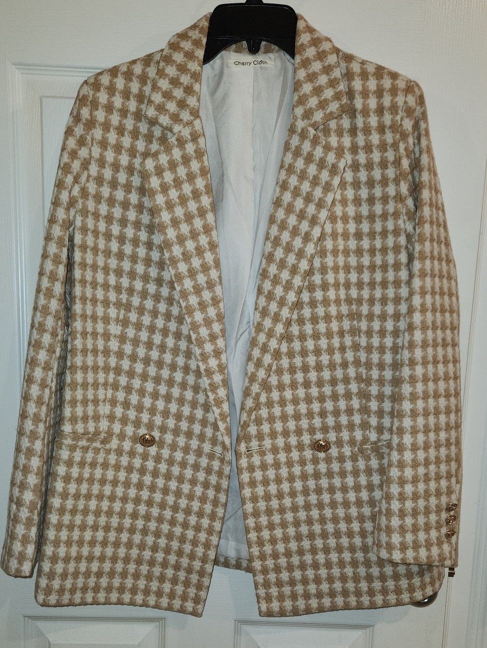Tan & White Houndstooth Blazer